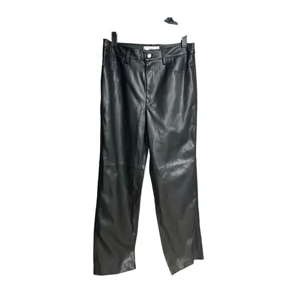 Mango Black Straight Leather Pants - Size 4 - NEW